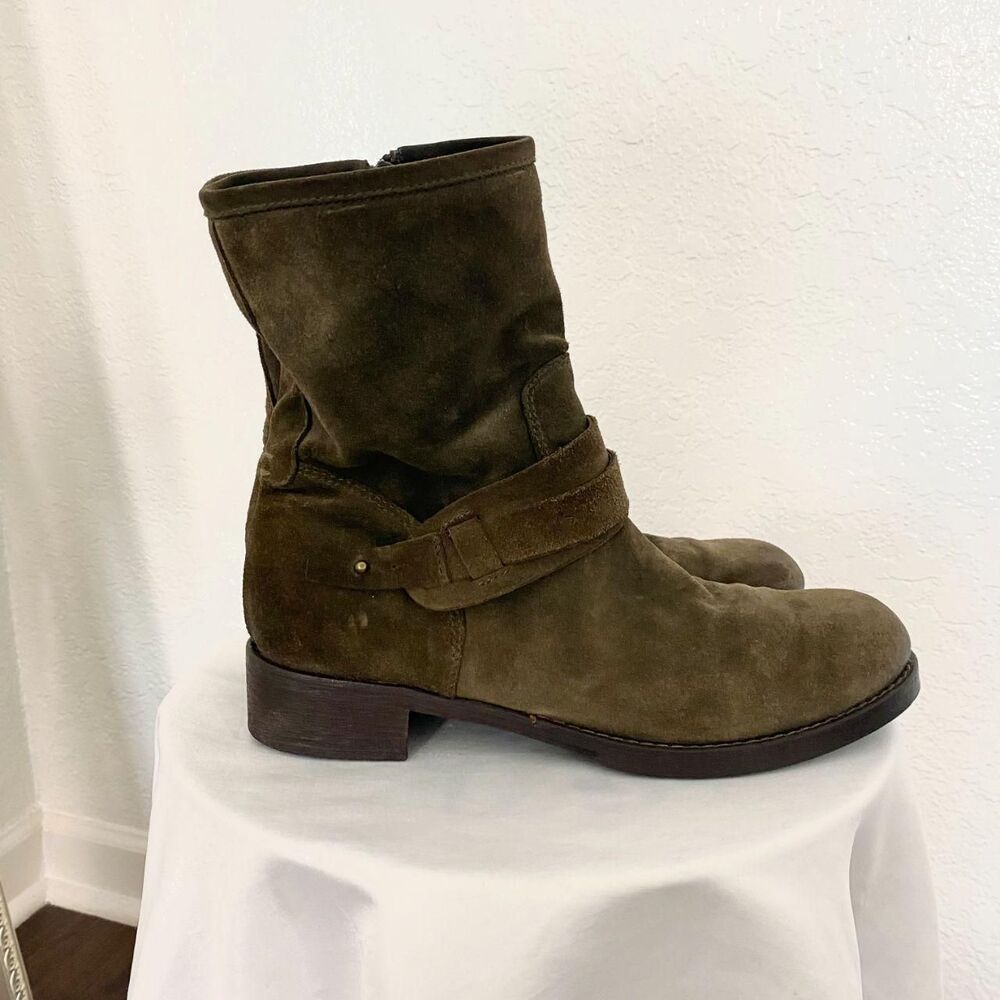 Alberto Fermani Italian Leather Khaki Brown Boho Biker Suede Boots EU 40 US 9
